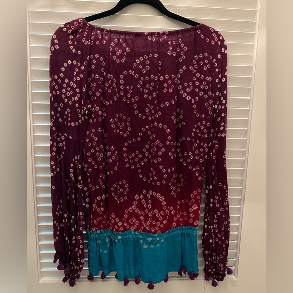 Debbie Katz Beach tunic top 100% cotton purple & turquoise size M - Picture 2 of 2